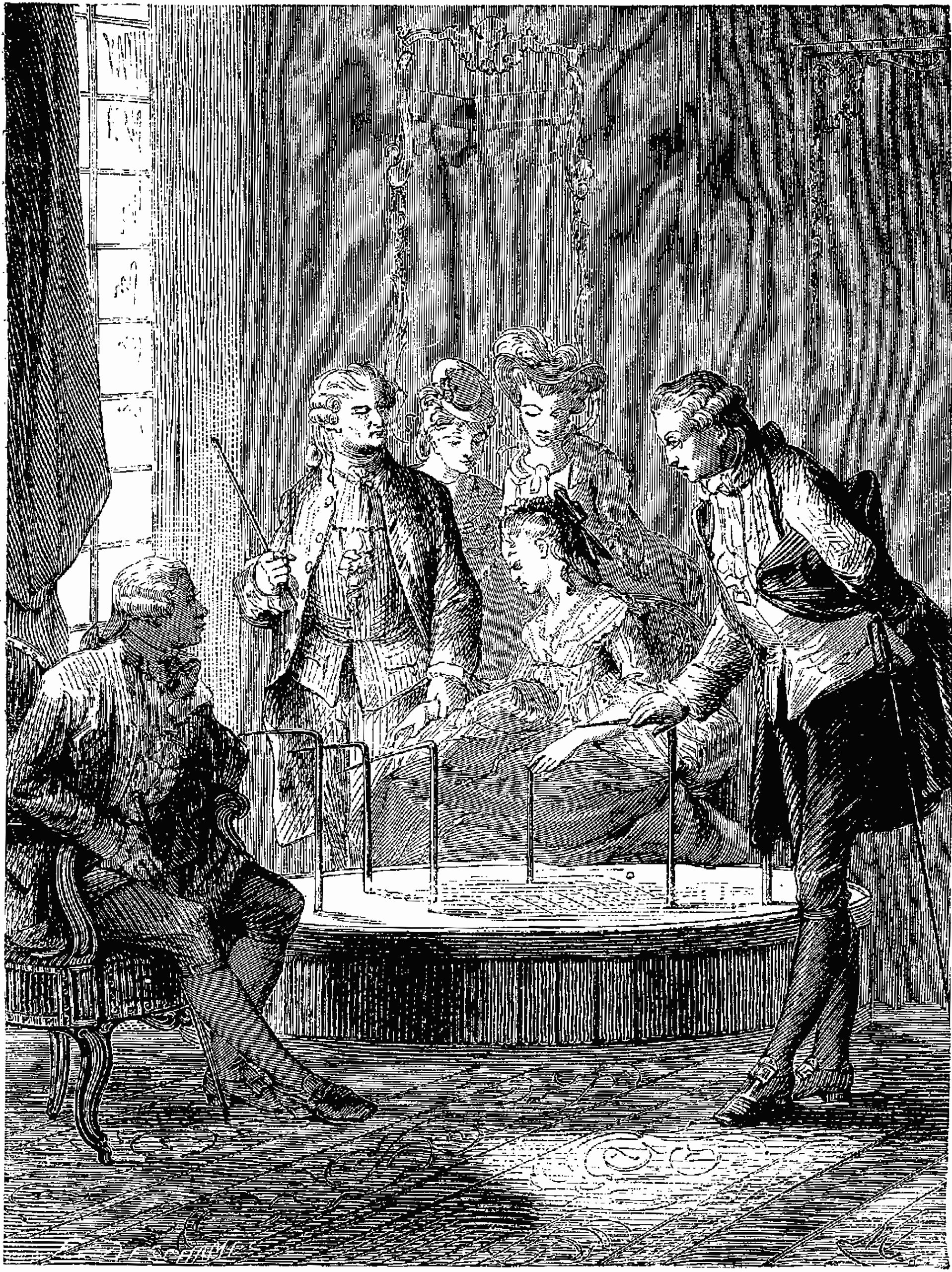 Gravure ancienne du magnétisme animal de Mesmer